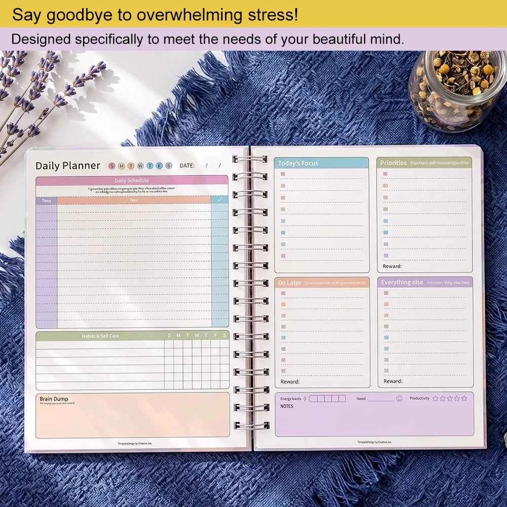 64 Sheets Undated ADHD Daily Focus Planner A5 Notebook with Stickers Multi-Color Pages for Neurodivergent Adults Students