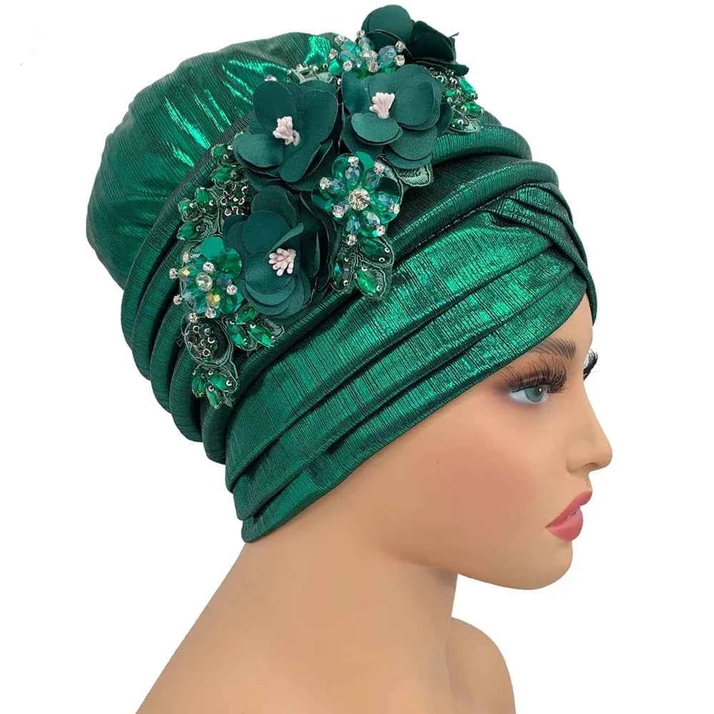 Already Made Wedding Geles Female Head Wraps with Diamond Flower 2024 New African Women's Turban Cap Nigeria Auto Gele Headtie