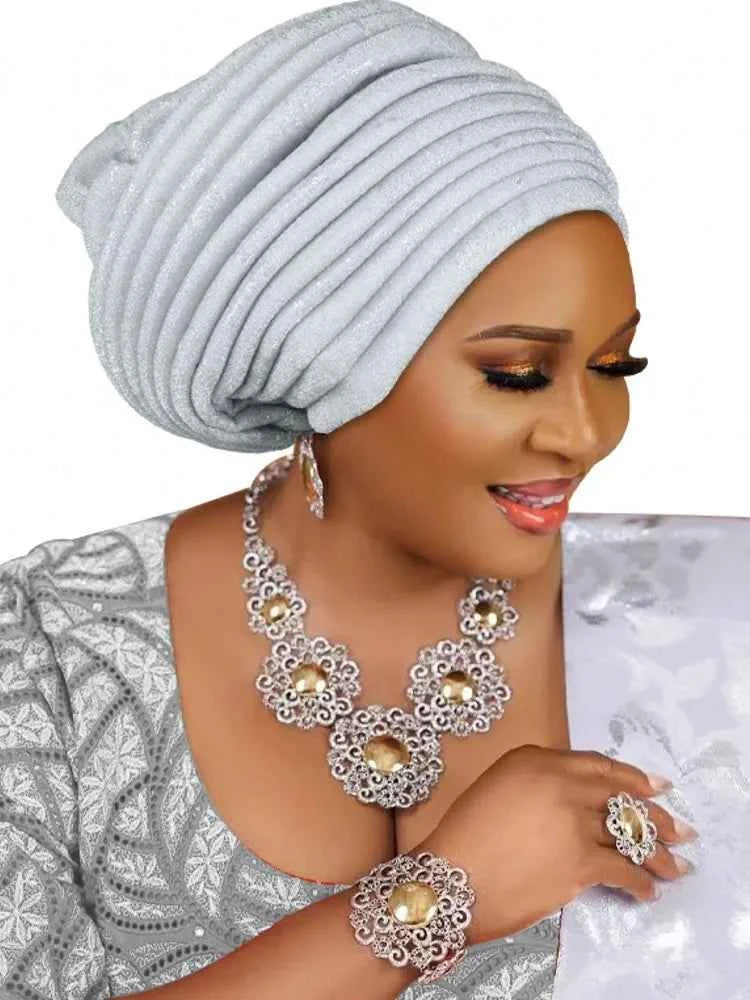 2025 Fashion Women’s Pleated Turban Cap – Auto Gele African Head Wrap for Weddings & Parties