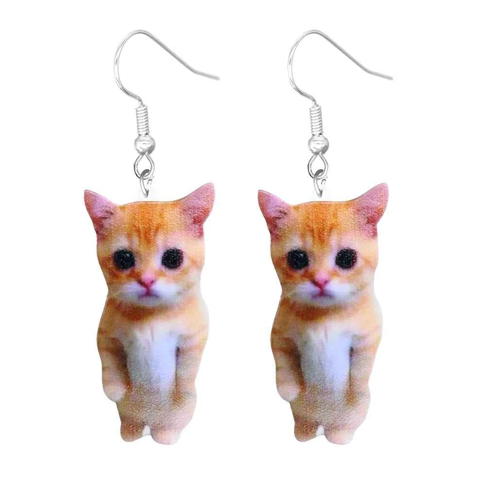 Animal earrings made of acrylic, cute and funny, cat, hamster, dog, cow