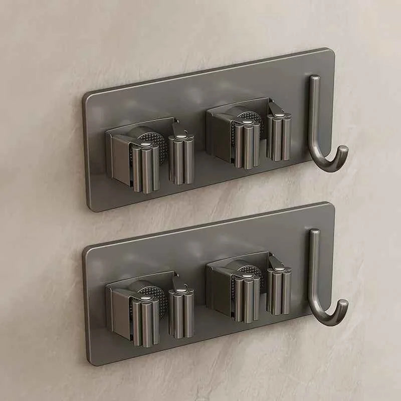304 Stainless Steel Mop Holder Wall Mounted Adhesive Multi-Purpose Hooks Household Storage Organizer Rack Broom Hanger Stick