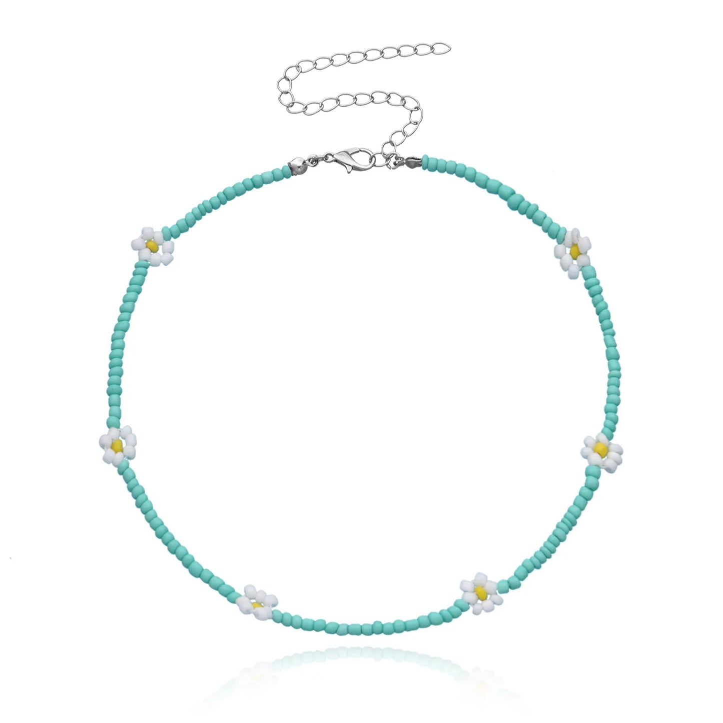 Colorful Charm Flower Beaded Necklace For Women Fashion Bohemia Rice Beads Adjustable Choker Clavicle Beach Jewelry Accessories