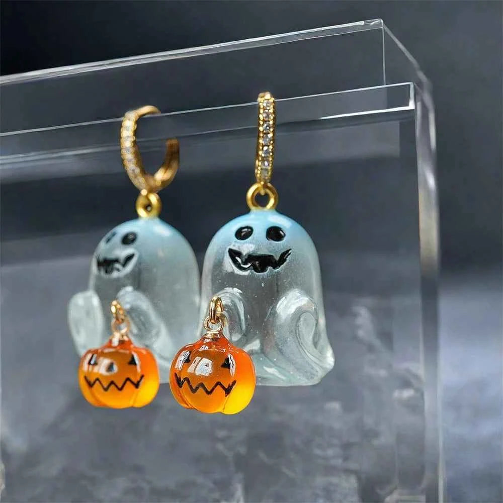 Fashion Halloween Ghost Drop Stud Earrings Women Girl Cute Punk Pumpkin Stainless Steel Jewelry Crystal Hook Dangle Party Gifts
