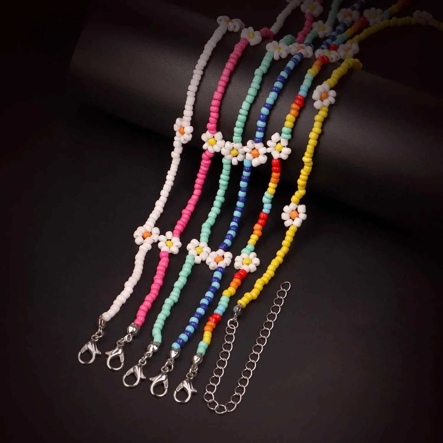 Colorful Charm Flower Beaded Necklace For Women Fashion Bohemia Rice Beads Adjustable Choker Clavicle Beach Jewelry Accessories