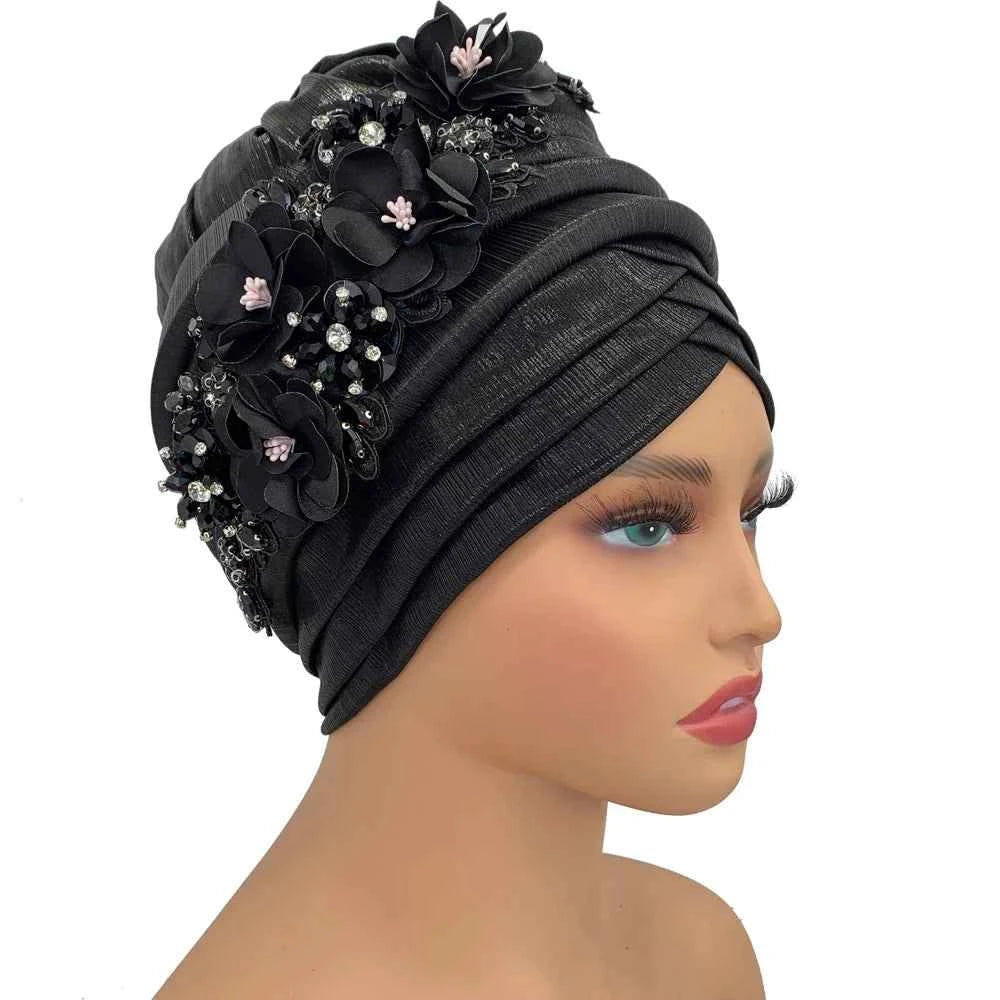 Already Made Wedding Geles Female Head Wraps with Diamond Flower 2024 New African Women's Turban Cap Nigeria Auto Gele Headtie