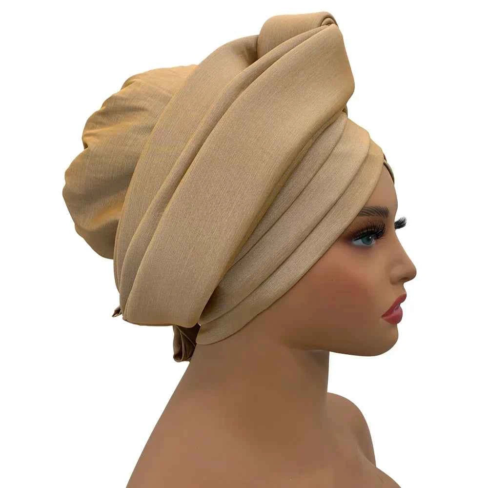 Nigeria Raw Silk Autogele Headtie Wedding Party Headwear Turbante African Lady Head Wraps Knoted Turban Cap for Women