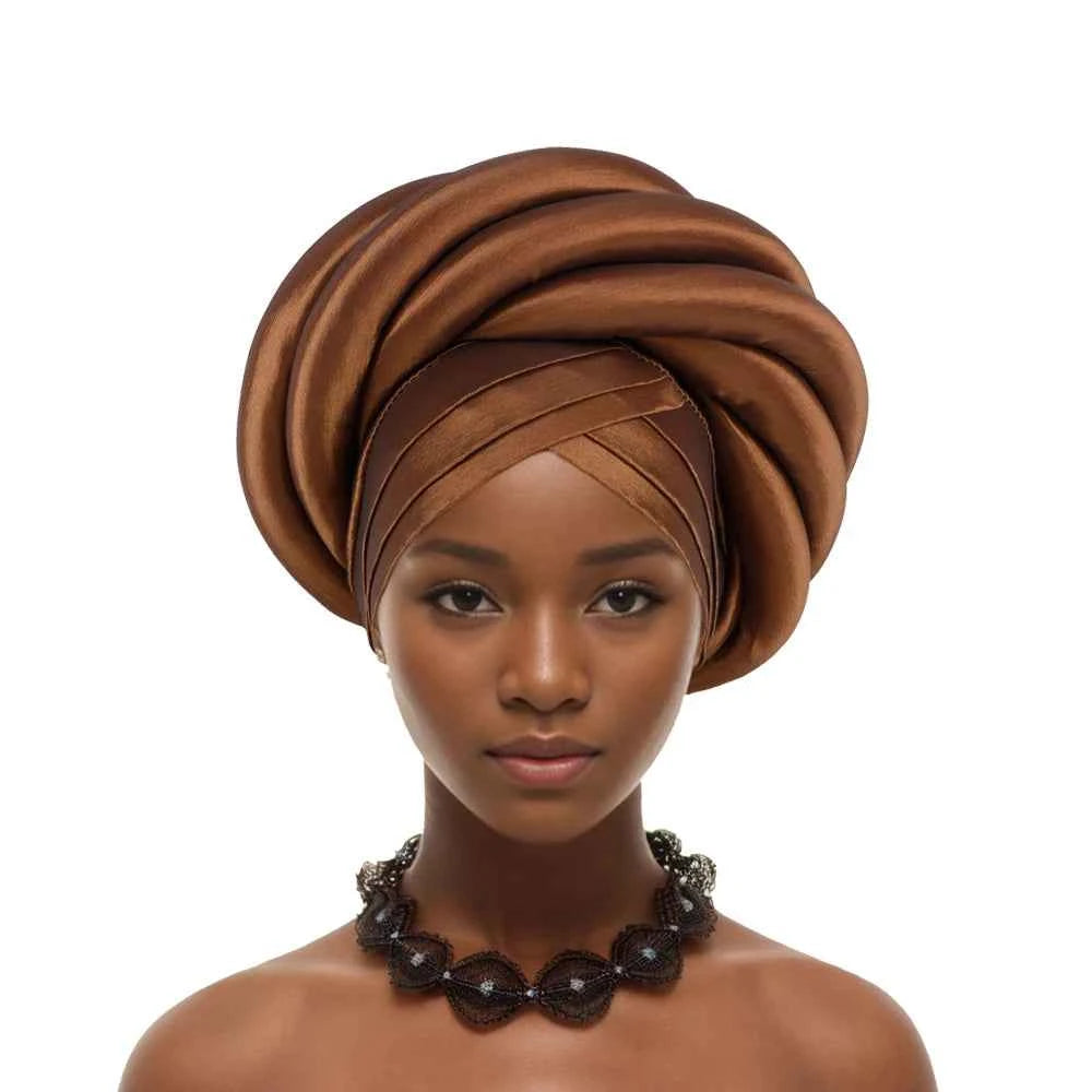 Twisted Braid Turban Cap for Women African Lady Head Wraps Nigeria Raw Silk Autogele Headtie Muslim Hat Party Headwear Turbante
