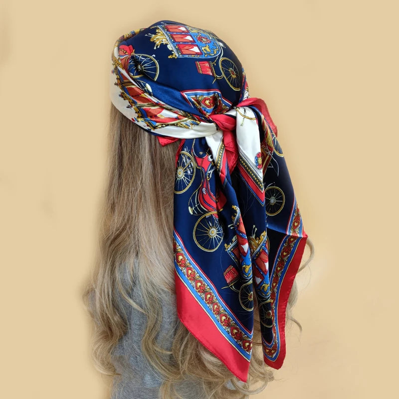 New 90*90cm Retro Brand Women Silk Scarf Bandanna Fashion Bohemian Pattern Square Hijab Lady Wrap Headband foulard muffler