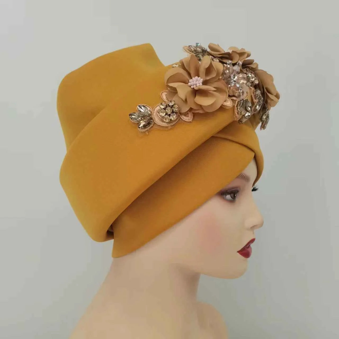 Beaded Nigeria Gele Ready African Headtie Female Head Wraps Party Headpiece Muslim Headscarf Hat Women's Turban Cap with Stones