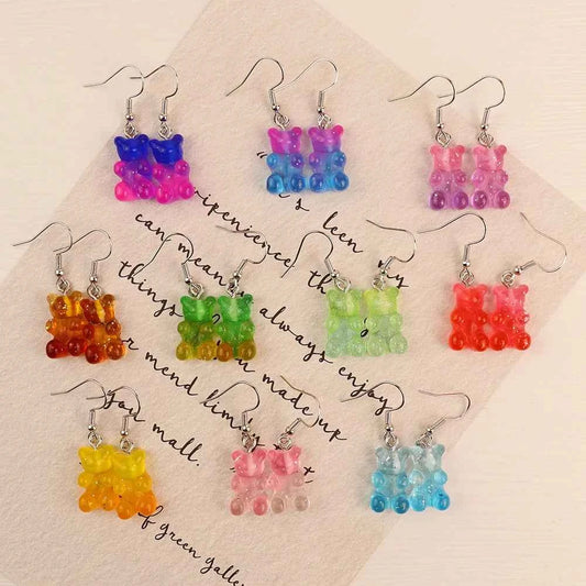 Gradient Candy Color Cute Acrylic Bear Dangle Earrings for Women Girls Gift Korean Fashion Animal Hook Earring Female Jewelry