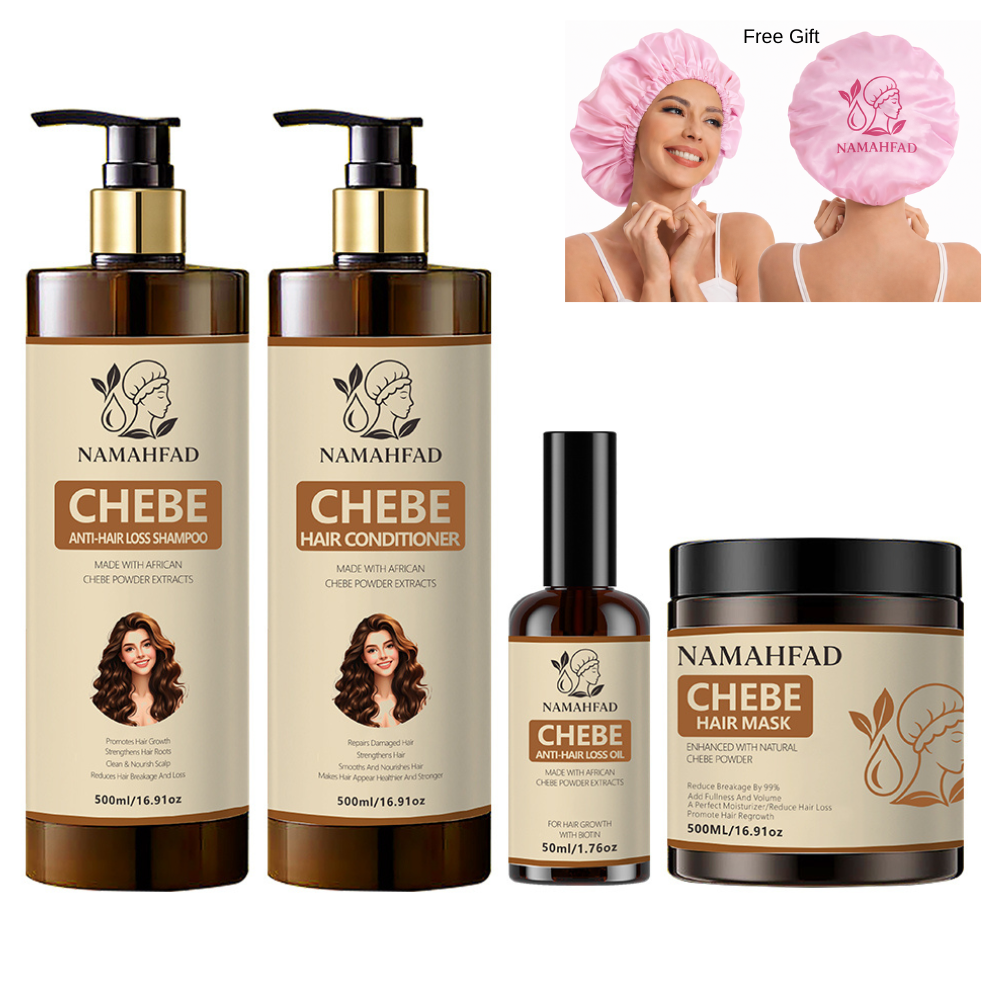 Namahfad Chebe Hair Growth Full Set – Shampoo, Conditioner, Hair Mask & Growth Oil + Namahfad Premium Bonnet)