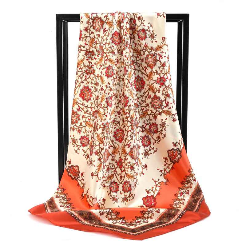 Women’s Silk-Like Satin Printed Scarf – Elegant Lightweight Fashion Accessory