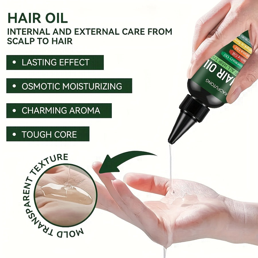 3.38oz 7-in-1 Hair Oil Set - Rich in Rosemary Essential Oil, Castor Oil, Bata Nut Oil, Keratin, Biotin, Pumpkin Seed Oil - Suitable for Deep Moisturizing, Improves Dry and Frizzy Hair, Non-Greasy, Refreshing, Gentle on All Ha