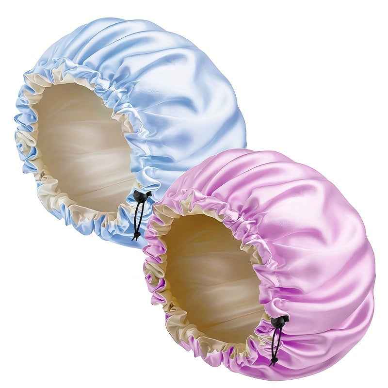[Adjustable Cap] Double-layer Adjustable Color Dots Sleep Cap | 2pcs Set | Beauty Hair Care Cap | Headscarf | Adjustable