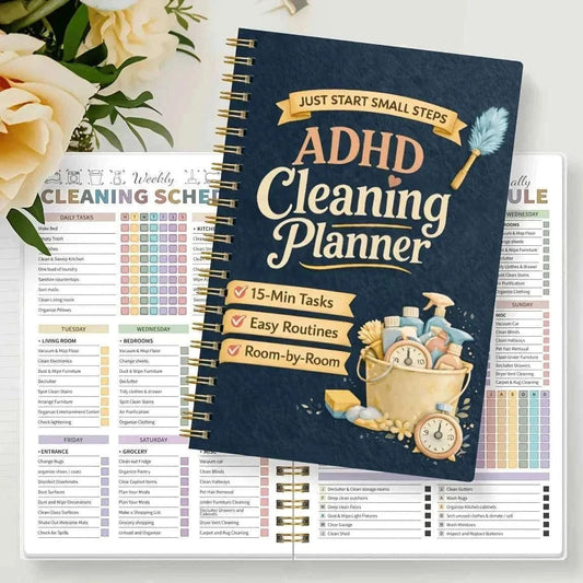 Spiral-bound Cleaning Planner Designed for ADHD Individuals, Featuring a Color-coded Schedule, Assisting Households, Offices