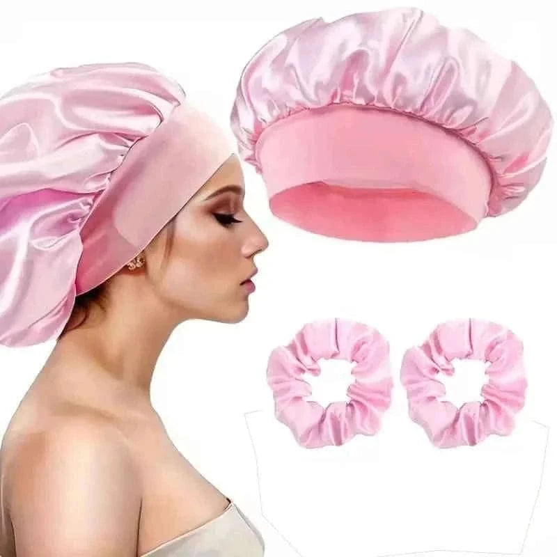 2/4Pcs Hair Care Set Scalp Massage Detangling Comb + Satin Sleep Cap + 2 Hair Scrunchies, Anti-Frizz Hair Accessories for Women
