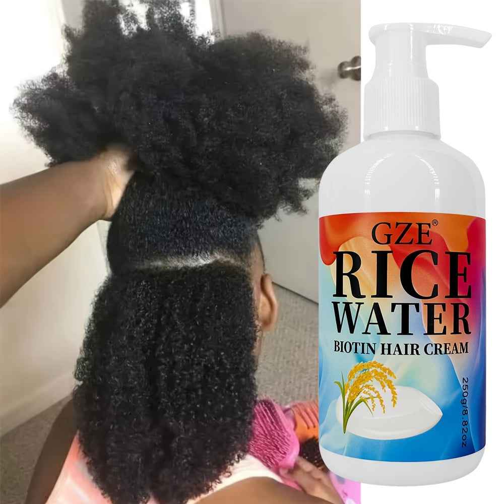 GZE Rice Water Biotin Hair Cream - Strong Hair, Deep Hydrating Moisturizer for All Hair Types, Normal Hair Care|Moisturizing Hair Cream|Natural Ingredients
