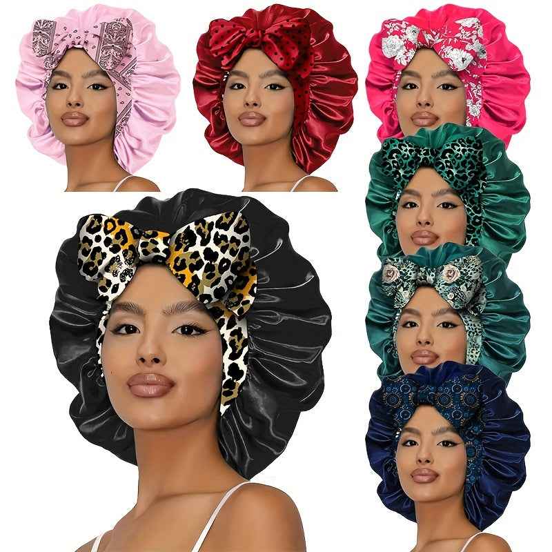 [Bohemian Bonnet] 1pc Soft Polyester Bohemian Style Adjustable Satin Bonnet | Long Ribbons, Sleep Cap, Fashionable Hair Care Bath Hat | No Fragrance