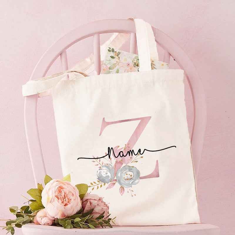 Monogrammed Canvas Bag Women's Letter Print Tote