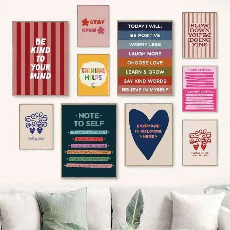 Be Kind to your mind Mental Health Psychology Wall Art Canvas Posters Quotes Prints Wall Picture for Therapy Office Decor