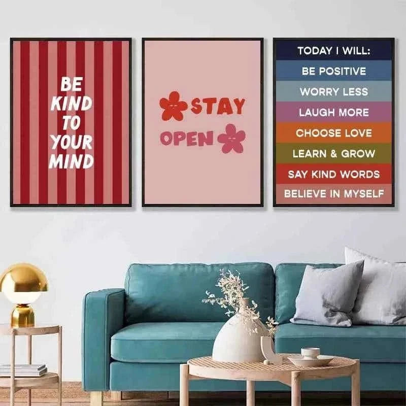 Be Kind to your mind Mental Health Psychology Wall Art Canvas Posters Quotes Prints Wall Picture for Therapy Office Decor