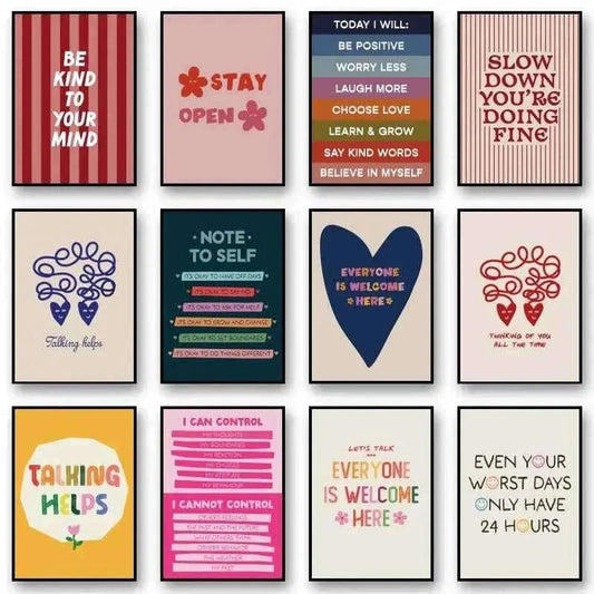 Be Kind to your mind Mental Health Psychology Wall Art Canvas Posters Quotes Prints Wall Picture for Therapy Office Decor