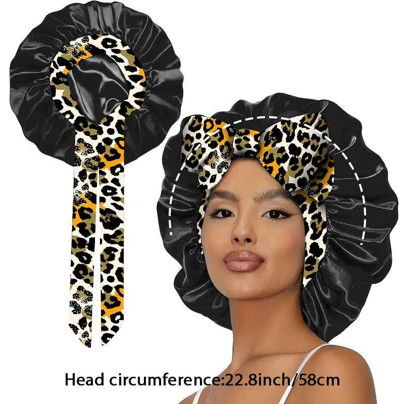 [Bohemian Bonnet] 1pc Soft Polyester Bohemian Style Adjustable Satin Bonnet | Long Ribbons, Sleep Cap, Fashionable Hair Care Bath Hat | No Fragrance