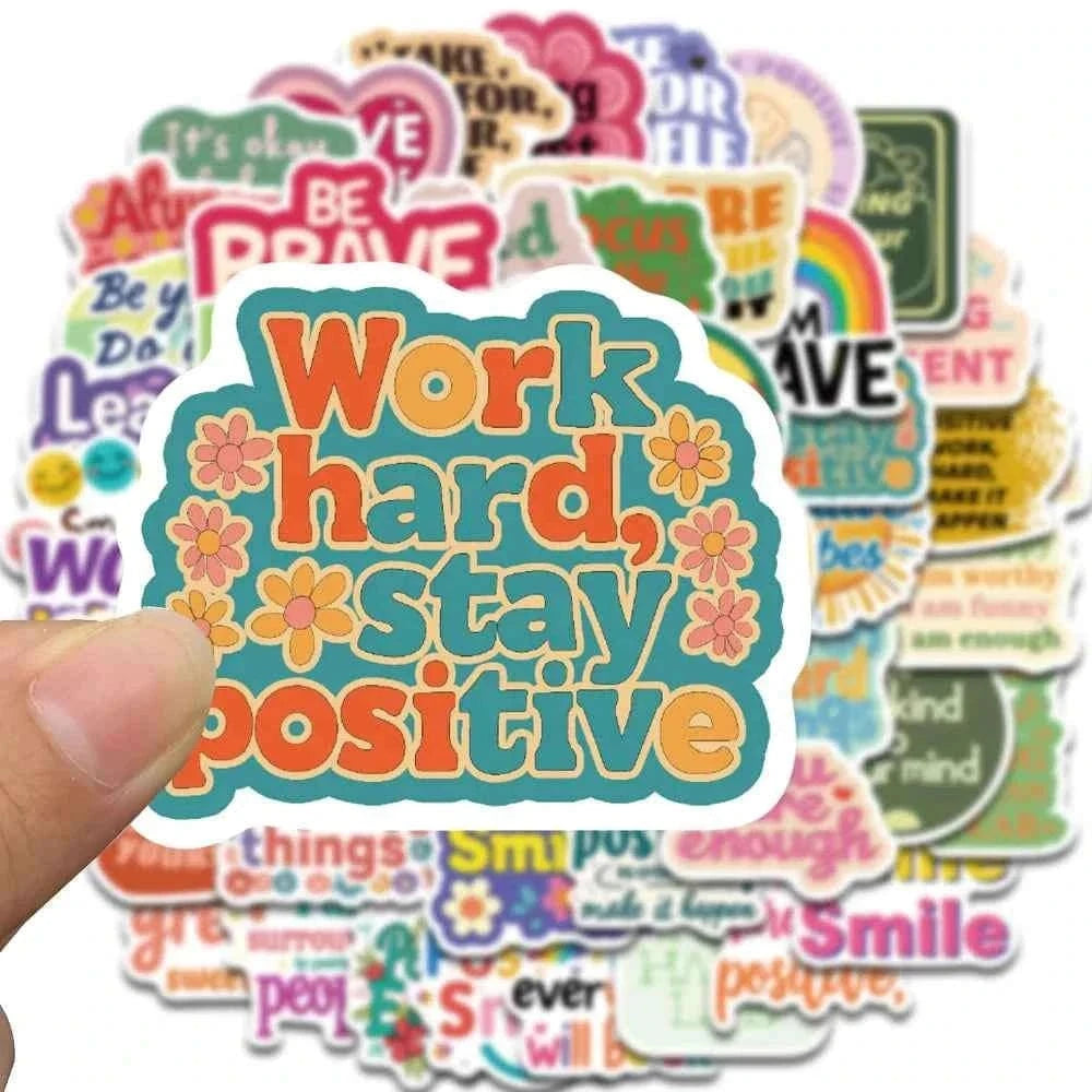 50pcs Positive Affirmation Stickers Kawaii Harajuku Skateboard Graffiti Decals Luggage Suitcase Bike Gift Phone Bike Sticker