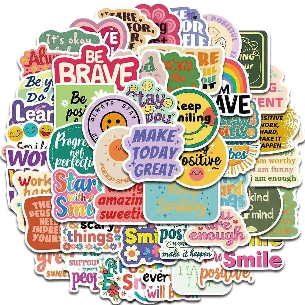 50pcs Positive Affirmation Stickers Kawaii Harajuku Skateboard Graffiti Decals Luggage Suitcase Bike Gift Phone Bike Sticker