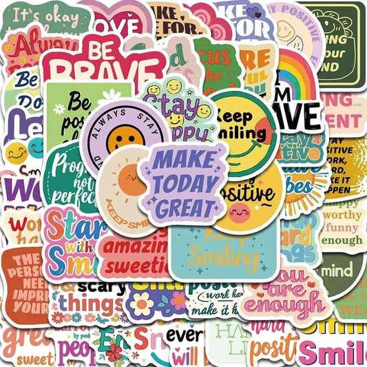 50pcs Positive Affirmation Stickers Kawaii Harajuku Skateboard Graffiti Decals Luggage Suitcase Bike Gift Phone Bike Sticker