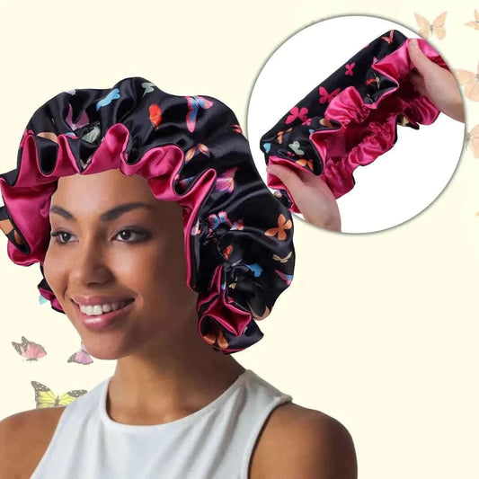 1pc Satin Sleep Bonnet with Butterfly Pattern - Double Layer Sleep Night Cap for Women & Men, Soft Satin Hair Protection
