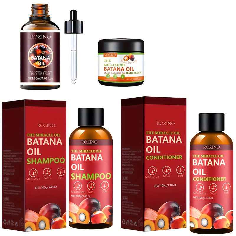 [Natural Batana Hair Care] Four Piece Batana Hair Care Set - Rich in Natural Batana Oil, Deep Cleansing, Gentle and Non Irritating, Making Hair Long-Lasting, Fragrant, Fluffy, Smooth, Hydrated, and More Shiny, Light and Easy