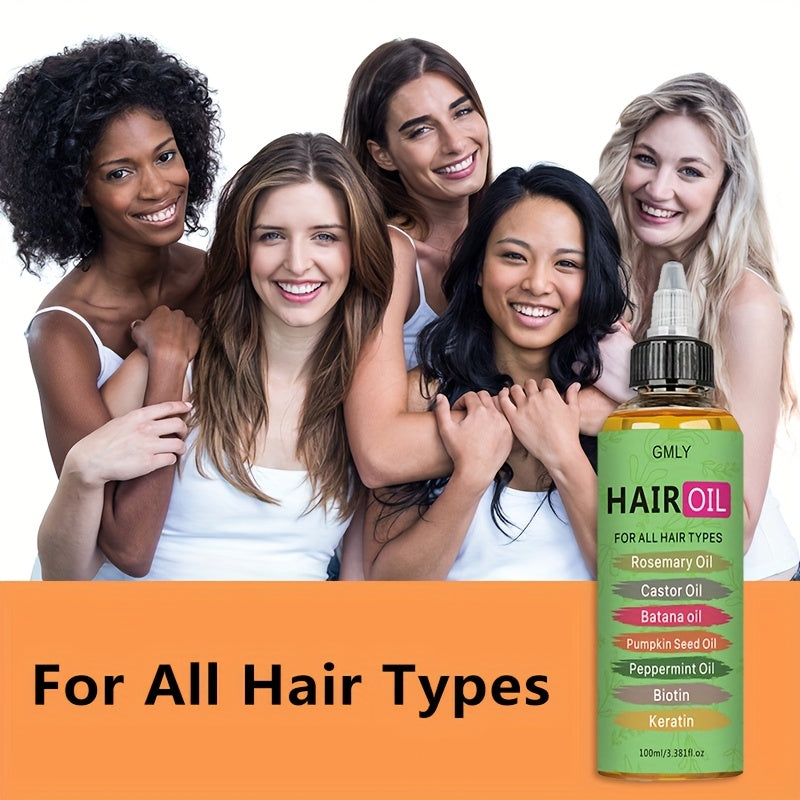 [Smoothing Hair Oil] Moisturizing & Smoothing 100ml Rosemary Hair Oil | Contains Castor Oil, Batana Oil, Pumpkin Seed Oil, Peppermint Oil, Biotin, Keratin, Leave-in conditioner, Strengthen Hair, Anti-Frizz for All Hair Types,