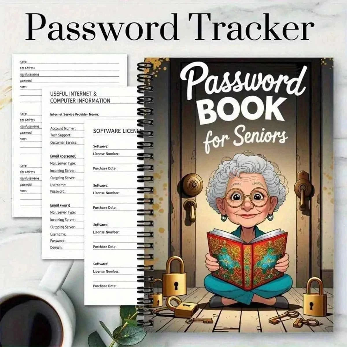 Cartoon Password Notebook 70 Pages Lock Security Organizer Ideal Holiday Gift Elderly Planner Writing Journal