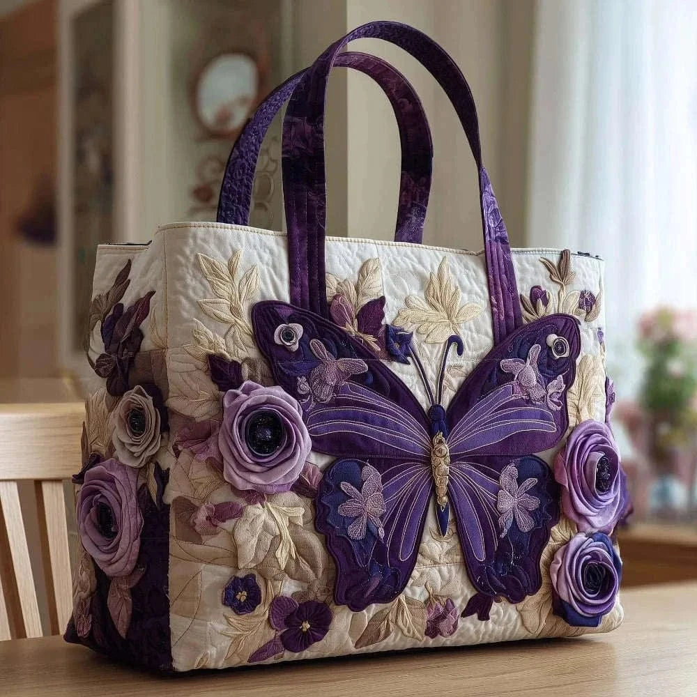 Butterfly Patterns Women Quilted Tote Bag 3D Printed Patterns Lightweight Canvas Shoulder Bag Cotton Vintage Shopping Bag Namahfad