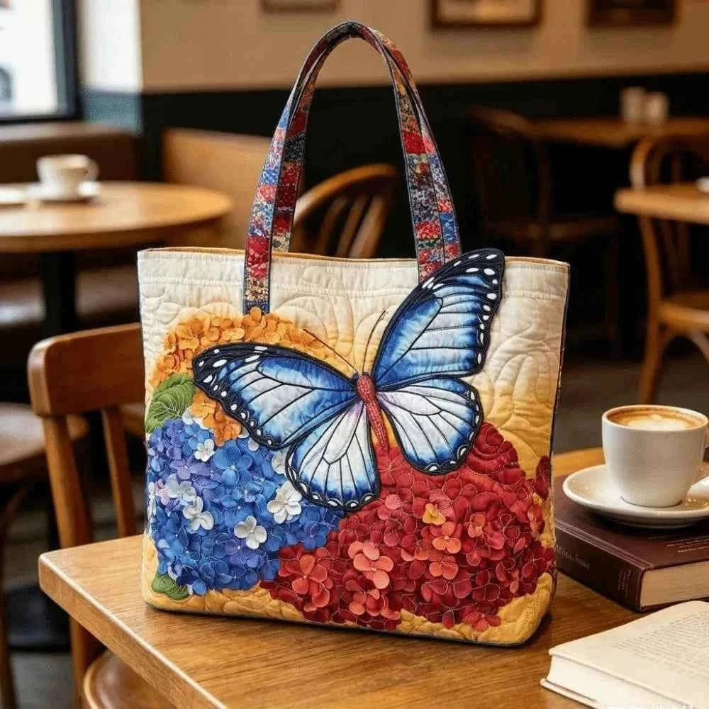 Butterfly Patterns Women Quilted Tote Bag 3D Printed Patterns Lightweight Canvas Shoulder Bag Cotton Vintage Shopping Bag