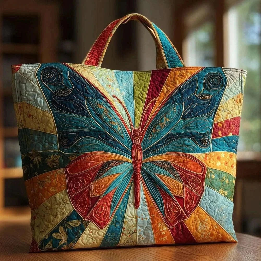 Butterfly Patterns Women Quilted Tote Bag 3D Printed Patterns Lightweight Canvas Shoulder Bag Cotton Vintage Shopping Bag Namahfad