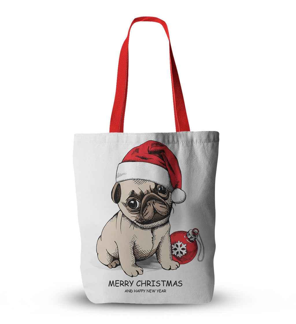Canvas Christmas Gift Pug Canvas Print Christmas Tote Bag