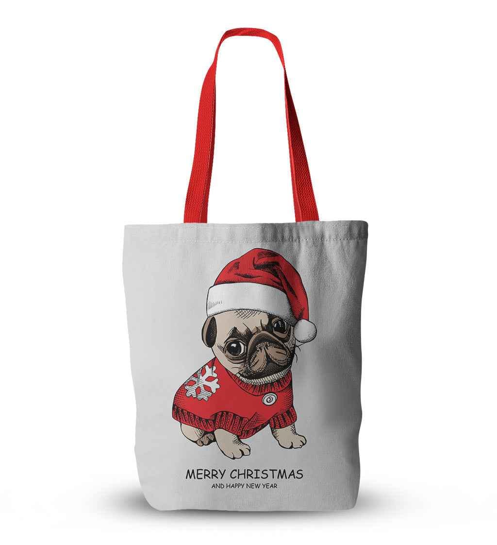 Canvas Christmas Gift Pug Canvas Print Christmas Tote Bag