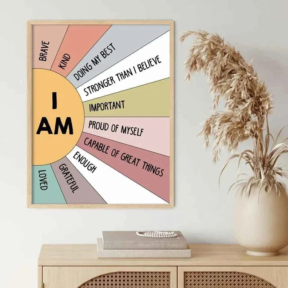 Inspirational Educational Sun Colorful Positive Affirmation Quotes Boho Style Poster Children's Room Home Decor Canvas Painting