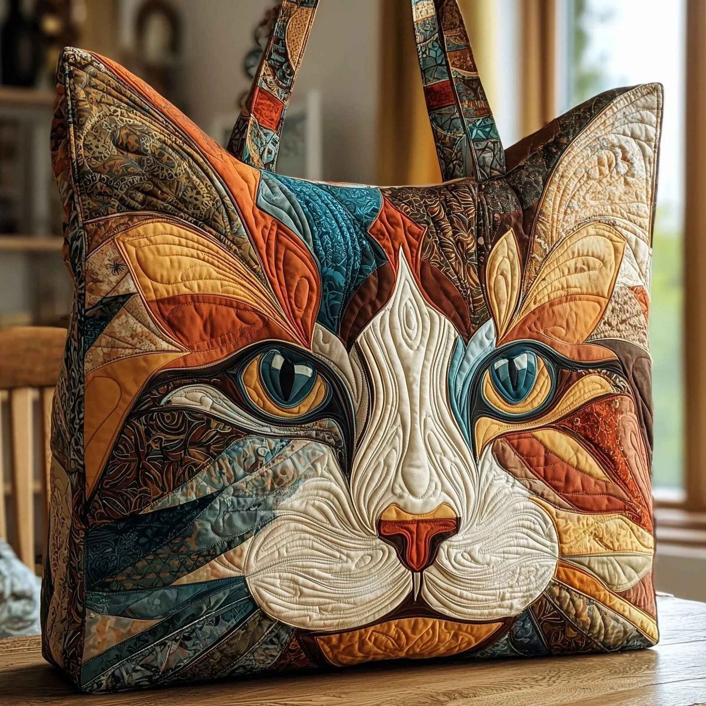 Creative, High-Capacity Tote Bag With Digital Print And Quilted Embroidery
