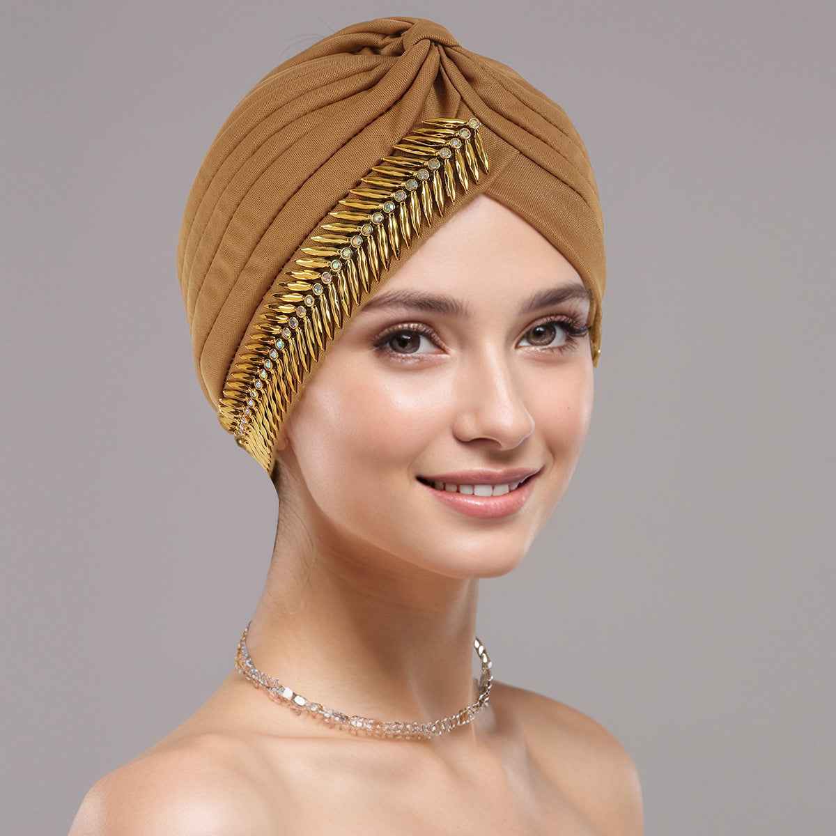 Rhinestone Pleated Turban Cap for Women – Elastic Head Wrap, Ramadan Hijab, Chemo & Wedding Headscarft