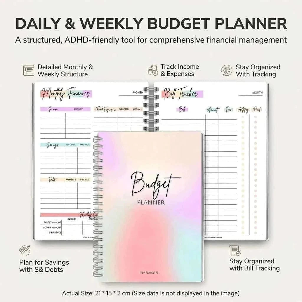 Daily Income and Expense Notebook for Budget Planning with Weekly Tracker for ADHD-Friendly Focus for Personal and Business Use
