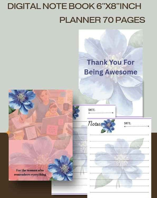 Digital Lined Notebook (6" x 8") Printable PDF