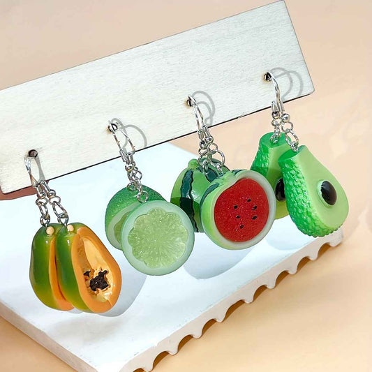 4 Pairs of Cute Resin Watermelon, Lemon, Avocado, and Papaya Funny Pendant Earrings Set for St, Patrick'S Day