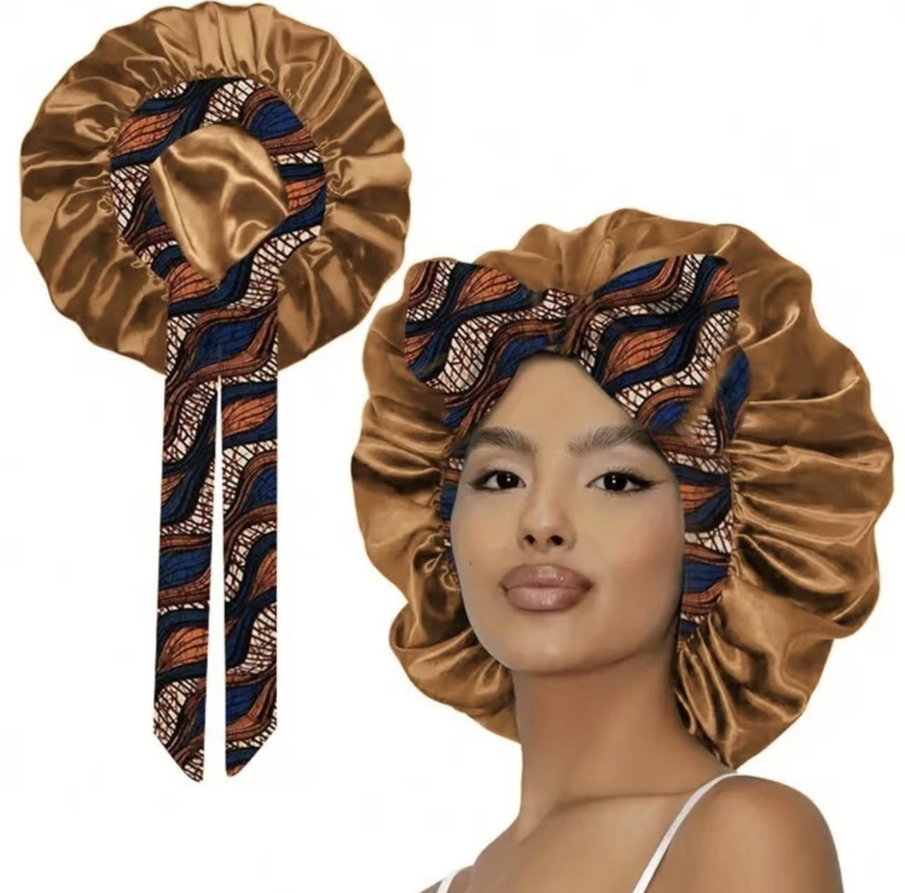 Printed Satin Satin Ladies Enlarged Sleeping Hat Breathable Ladies Sleeping Hat Fixed Adjustable Elastic Shower Cap Bonnet Casual Comfortable Hair Care Bonnet, Soft Sleeping Bonnet for Women & Girls