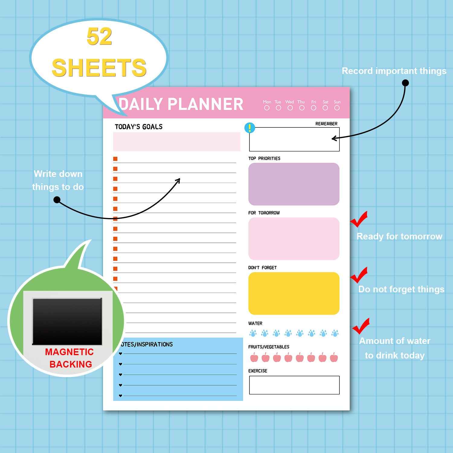 Daily, Weekly, Monthly Tear-Off Simple & Disciplined Planner For Time Management And Notes