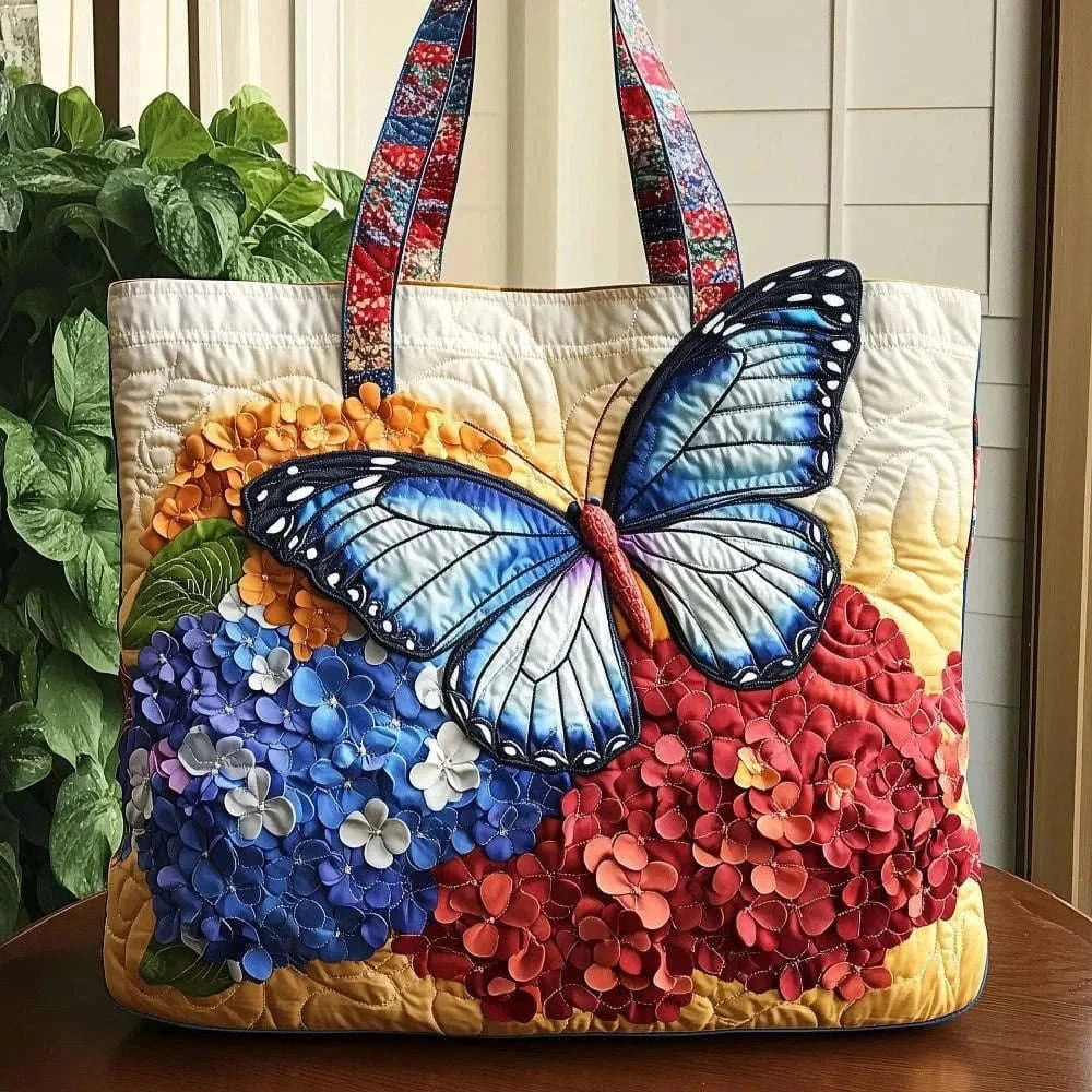 Butterfly Patterns Women Quilted Tote Bag Vintage Lightweight Travel Handbag Large Capacity 3D Printed Patterns Shopping Bag Namahfad