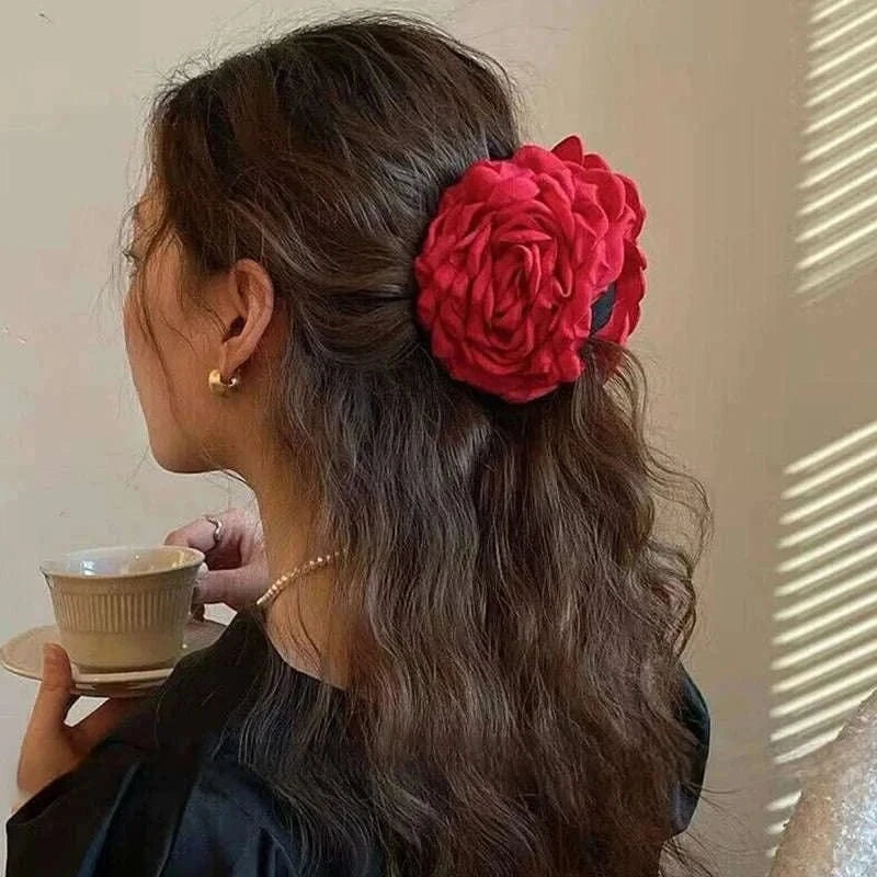 French Romantic Rose Flower Hair Clip Women Elegant Large Shark Clip Hair Claw Ponytail Barrettes Girl Hair Accessories Headwear Namahfad