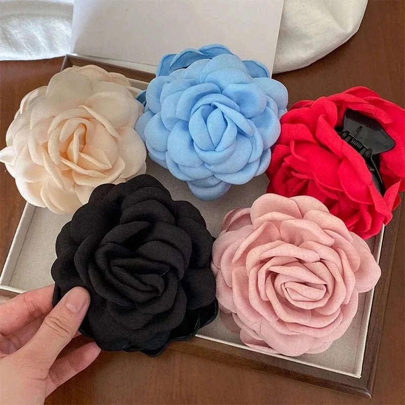French Romantic Rose Flower Hair Clip Women Elegant Large Shark Clip Hair Claw Ponytail Barrettes Girl Hair Accessories Headwear Namahfad